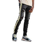 Black with reflective and yellow stripe jeans