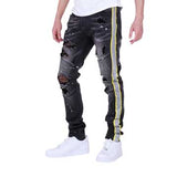 Black with reflective and yellow stripe jeans