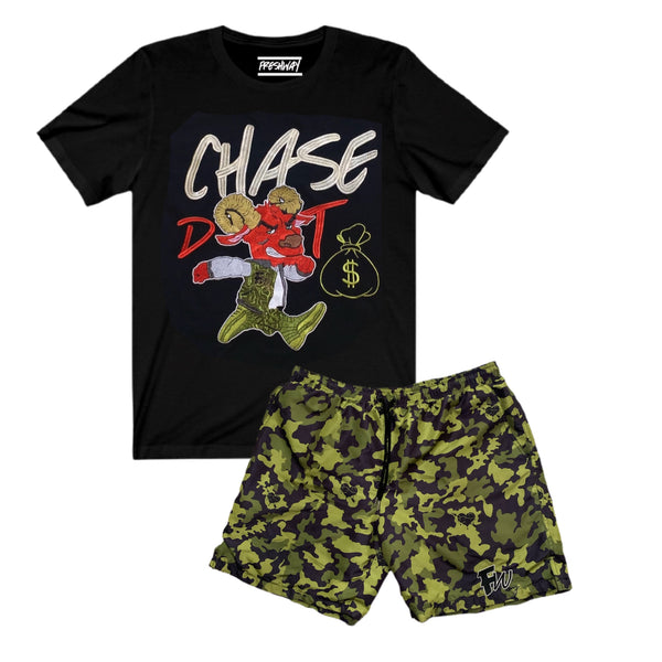 Aries chase dat bag tee & army fatigue global shorts