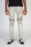 RIPPED MOTO JEANS WITH MULTI-PAINT SPLATTER