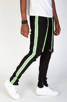 Reflective tape pants black and lime green